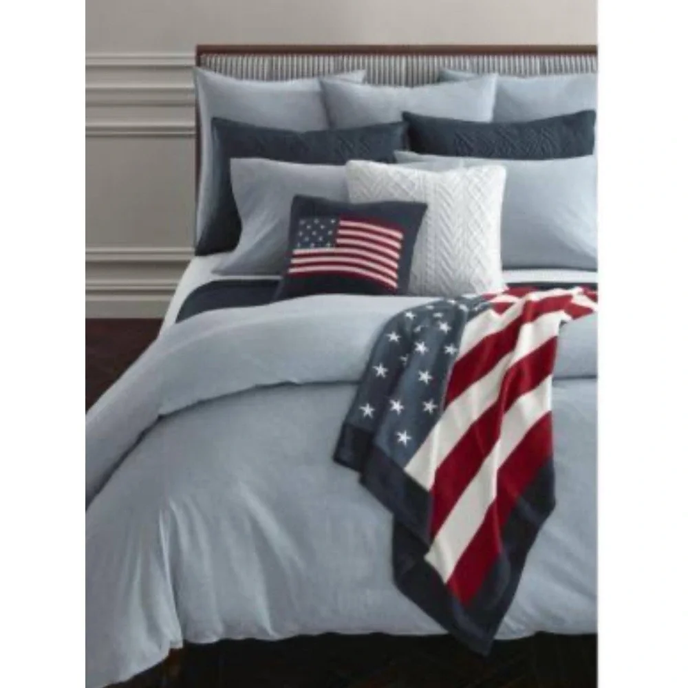 NWT RALPH LAUREN  Workshirt Chambray 2pc FLAT ONLY SHEETS QUEEN BED‎ $490